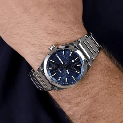 Fossil Everett Blue Dial Stainless Steel Quartz Men's Watch